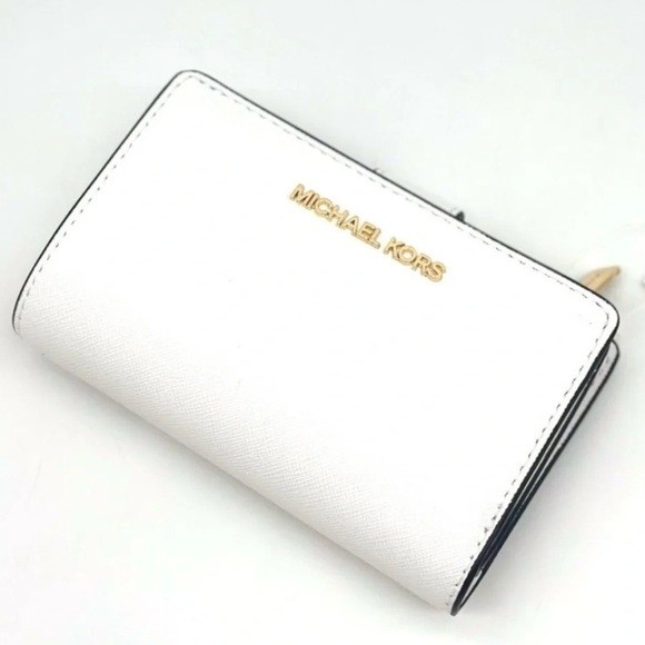Michael Kors Bifold Zip Chain Wallet Optic White - Picture 1 of 9